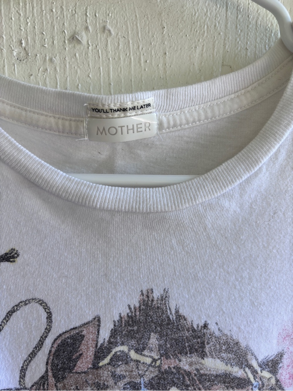 MOTHER White Tee with Brown Horse Graphic and Red Accents - Picture 2 of 4